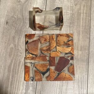 Artistic Resin and Wood Coaster Set